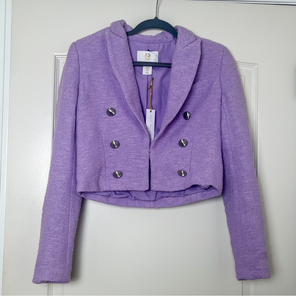 NWT House of Harlow 1960 Revolve Purple Tweed Cropped Blazer‎ Jacket Size XS